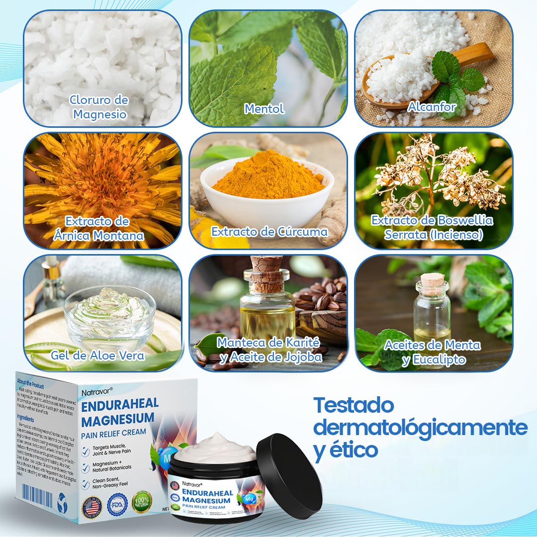 Crema analgésica de magnesio Natravor™ EnduraHeal (trata la artritis, la neuropatía, el reumatismo, las lesiones deportivas y más)